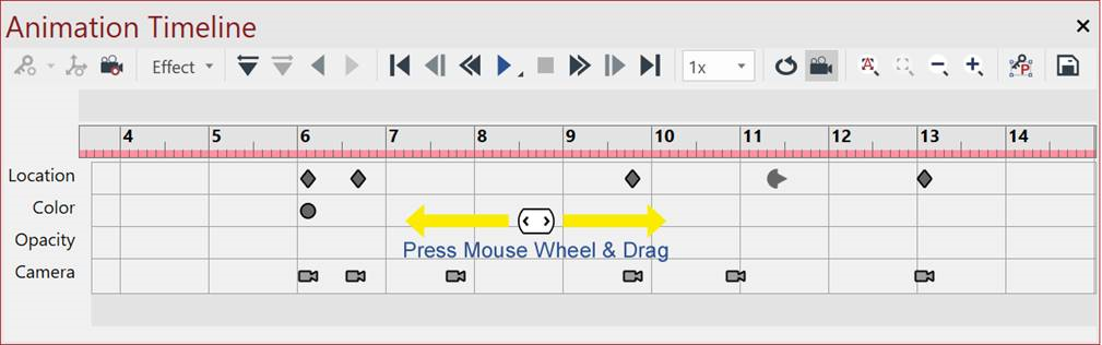 Press Mouse Wheel and Drag—Pan the Timeline. Press Mouse Wheel and Drag—Pan the Timeline.
